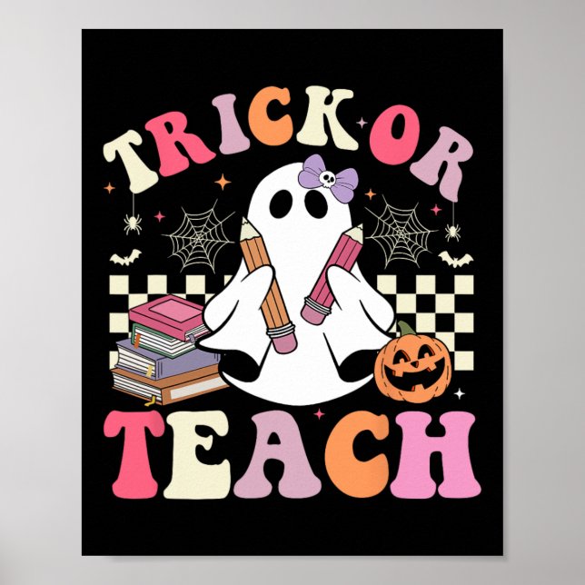 Groovy Teacher Halloween Trick eller Teach Retro C Poster (Framsidan)