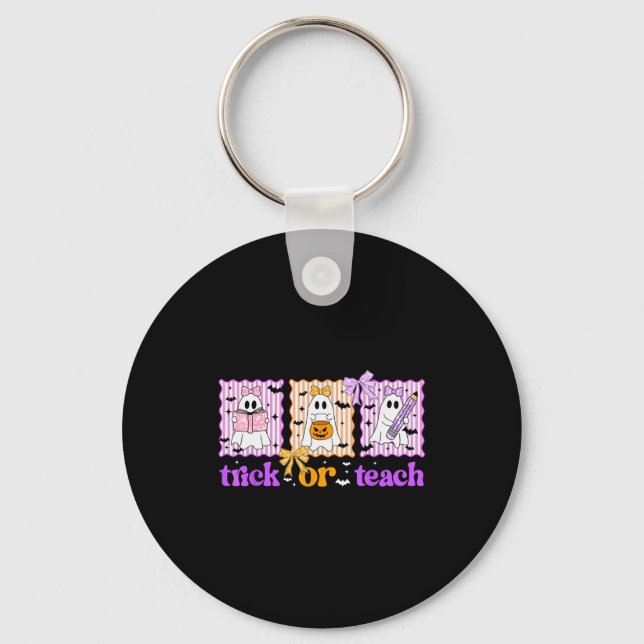 Groovy Teacher Halloween Trick Or Teach Ghost Men  Nyckelring (Framsida)