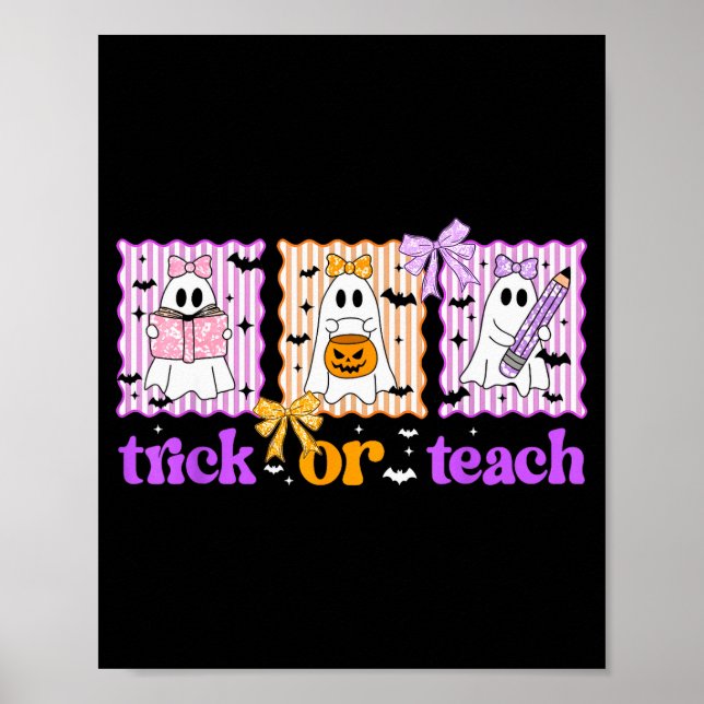 Groovy Teacher Halloween Trick Or Teach Ghost Men  Poster (Framsidan)