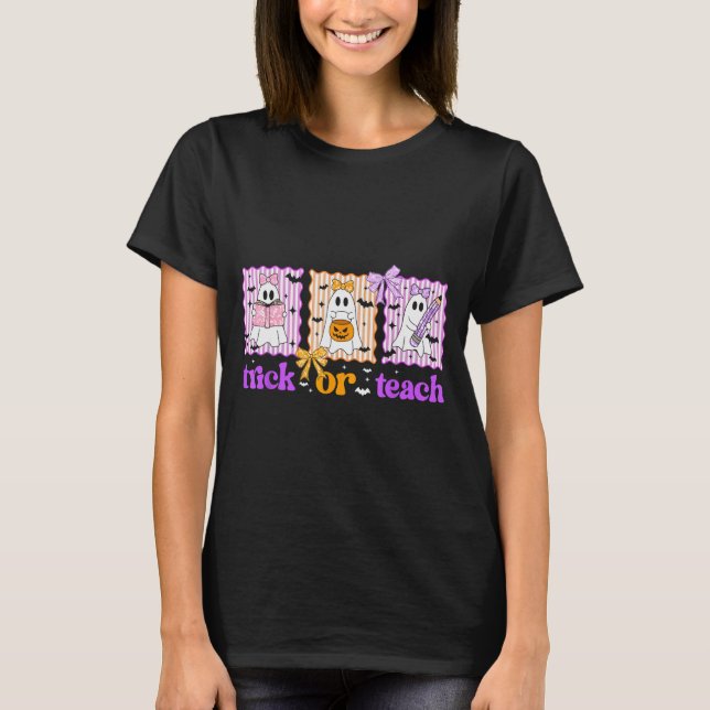 Groovy Teacher Halloween Trick Or Teach Ghost Men  T Shirt (Framsida)