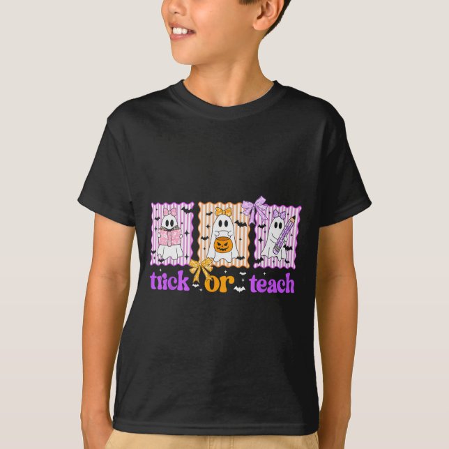 Groovy Teacher Halloween Trick Or Teach Ghost Men  T Shirt (Framsida)
