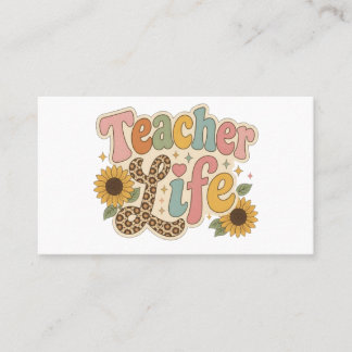 Groovy Teacher Life Solros & Leopardtryck Bak Visitkort