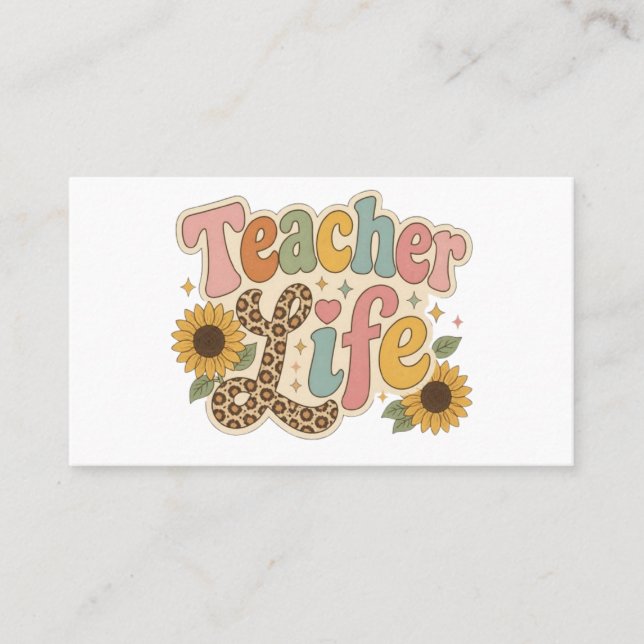 Groovy Teacher Life Solros & Leopardtryck Bak Visitkort (Framsida)