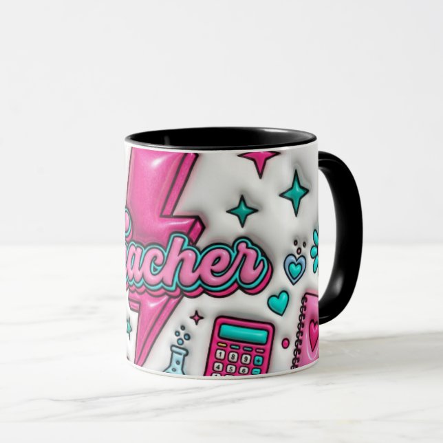 Groovy Teacher Retro Pink & Teal 11oz Combo Mug Mugg (Framsida höger)