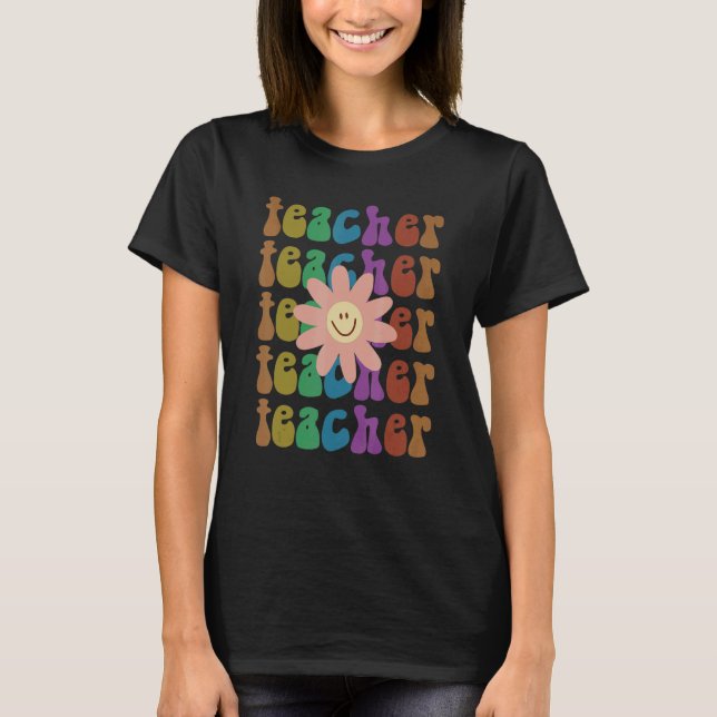 Groovy TEACHER Smile I Teach School Elemlement Squ T Shirt (Framsida)