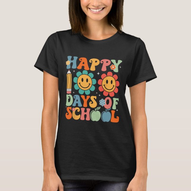 Groovy Teacher Student 100-dagen i Lycklig 1 T Shirt (Framsida)