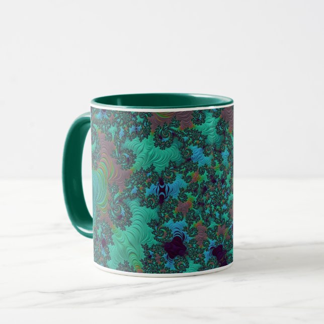 Groovy Teal and Plum Fractal Abstrakt Art Mugg (Framsida vänster)