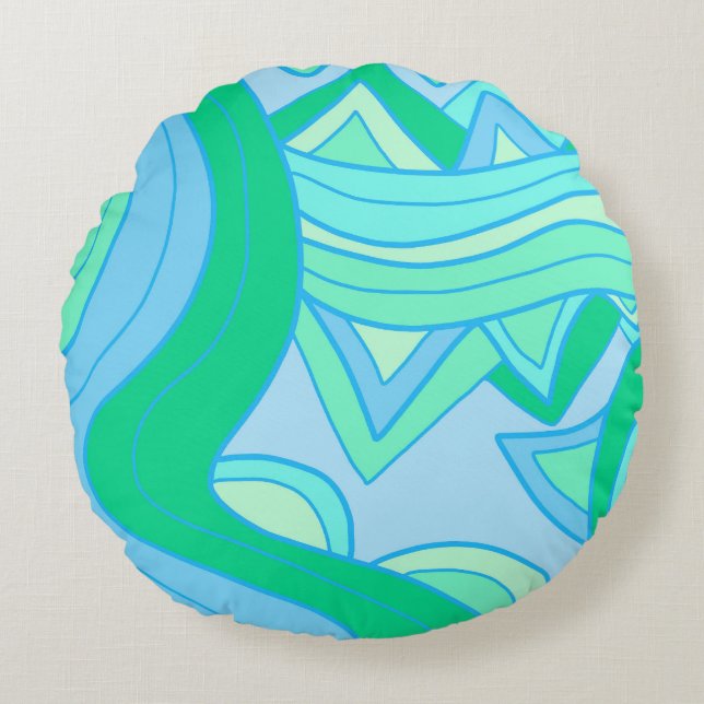 Groovy Teal Rund Kudde (Framsidan)