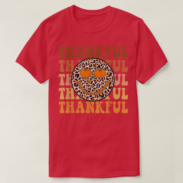 Groovy Thankful Hej Fall Leopard Retro Autumn Th T Shirt (Design framsida)