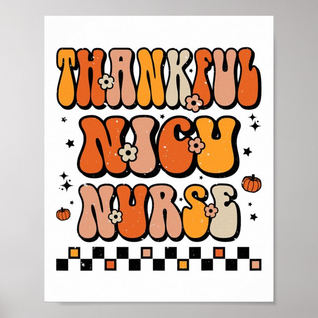 Groovy Thanksgiving Thankful Nicu Nurse Retro Icu Poster (Framsidan)