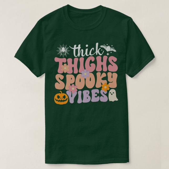 Groovy Thick Thighs Spooky Vibes Cute Ghost Hippie T Shirt (Design framsida)