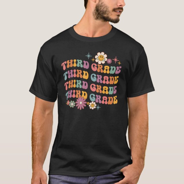 Groovy Third Grade Vibes Retro Kids Teachers Back  T Shirt (Framsida)
