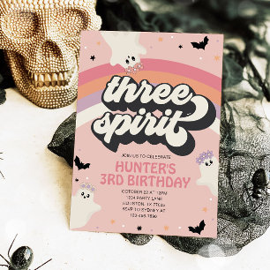Groovy Three Spirit Girl 3rd Birthday Halloween Inbjudningar