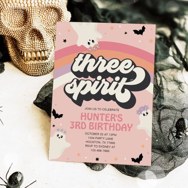 Groovy Three Spirit Girl 3rd Birthday Halloween Inbjudningar (Skapare uppladdad)