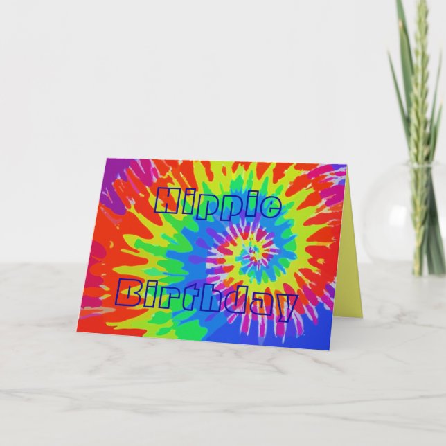 Groovy Tie-Dye Card för hippie Birthday Kort (Framsida)