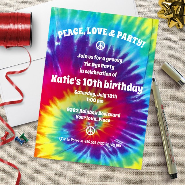 Groovy Tie Dye Hippie Party Inbjudningar (Skapare uppladdad)
