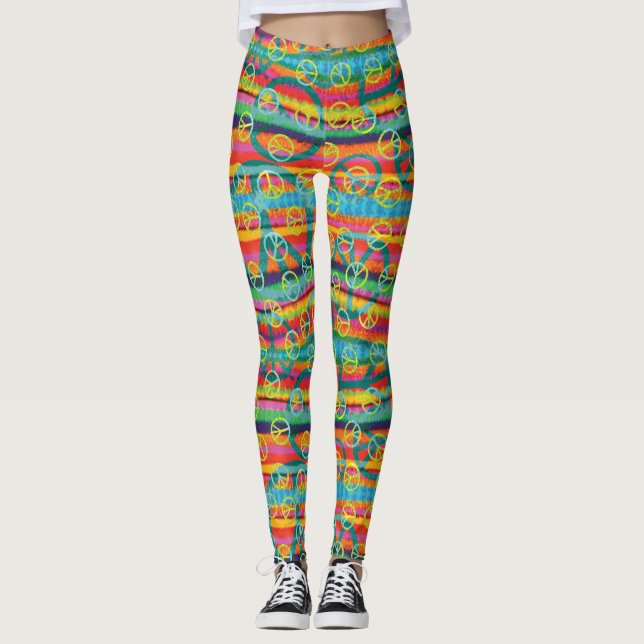 Groovy Tiefärgfredssymboler Leggings (Framsida)