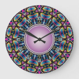 Groovy Time Mushroom Neon Mandala Stor Klocka
