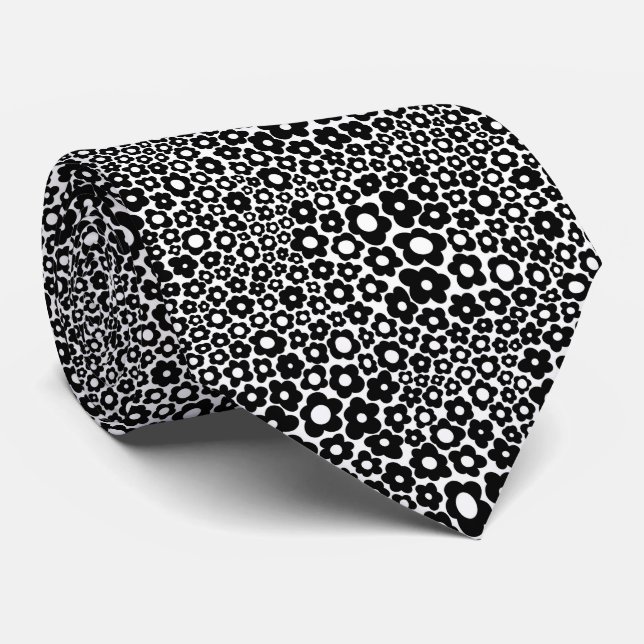Groovy Tiny Black and White Daisys Neck Tie Slips (Rullad)