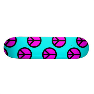 Groovy Tonåring Fredsteckenen Hippie Teal och Lila Skateboard Bräda 20 Cm