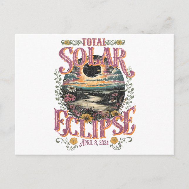 Groovy Total Solar Eclipse April 8 2024 Astronomi Vykort (Framsida)