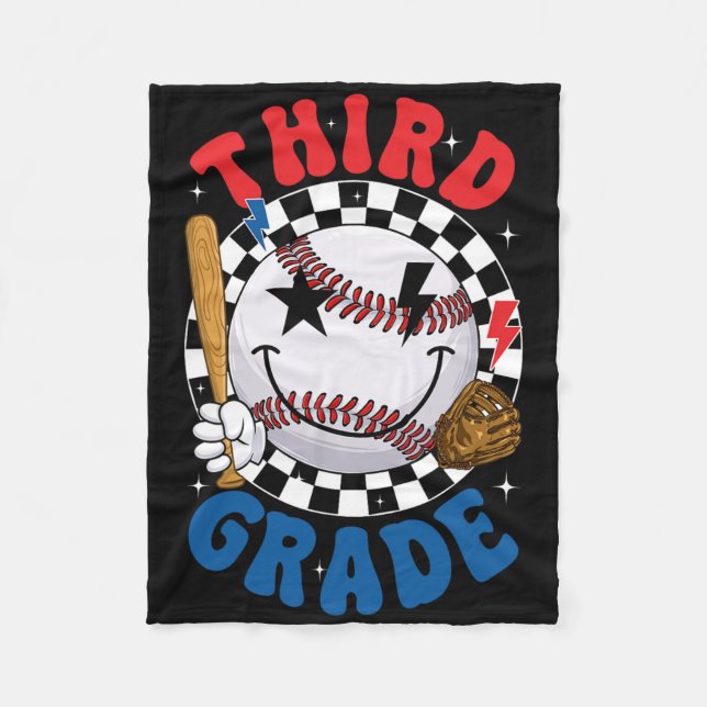 Groovy Tredje Klass Team Baseboll Första Skoldagen Fleecefilt (Framsidan)