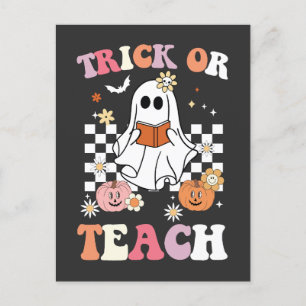 Groovy Trick eller Teach Teacher Halloween Ghost R Inbjudan Vykort