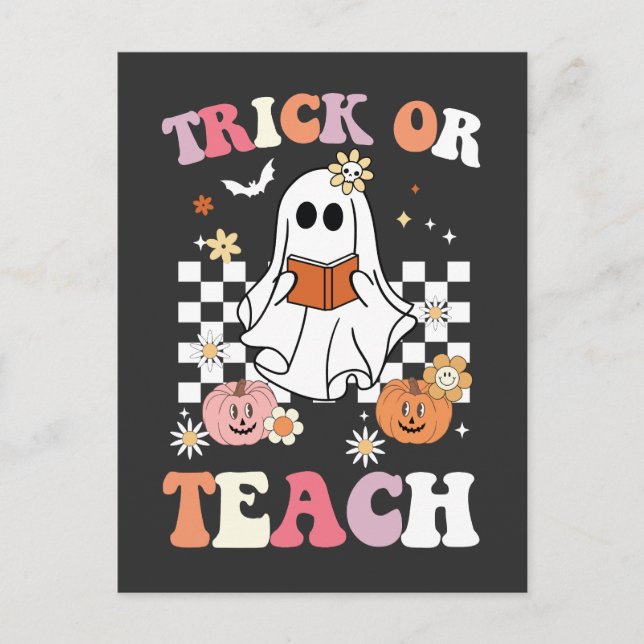 Groovy Trick eller Teach Teacher Halloween Ghost R Inbjudan Vykort (Framsida)