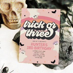 Groovy Trick eller Three Girl 3rd Birthday Hallowe Inbjudningar