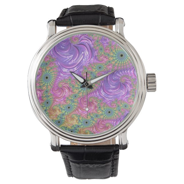 Groovy Trippy Boho Ädelstensfärg Rainbow Fraktal Armbandsur (Framsida)