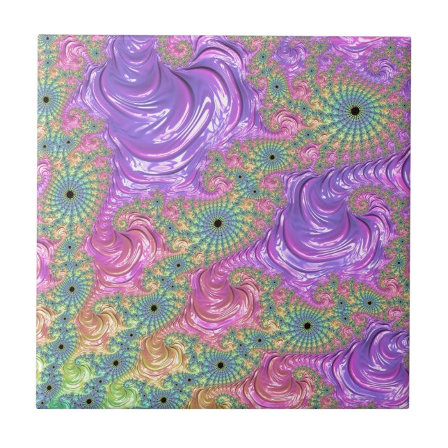 Groovy Trippy Boho Ädelstensfärg Rainbow Fraktal Kakelplatta (Framsidan)