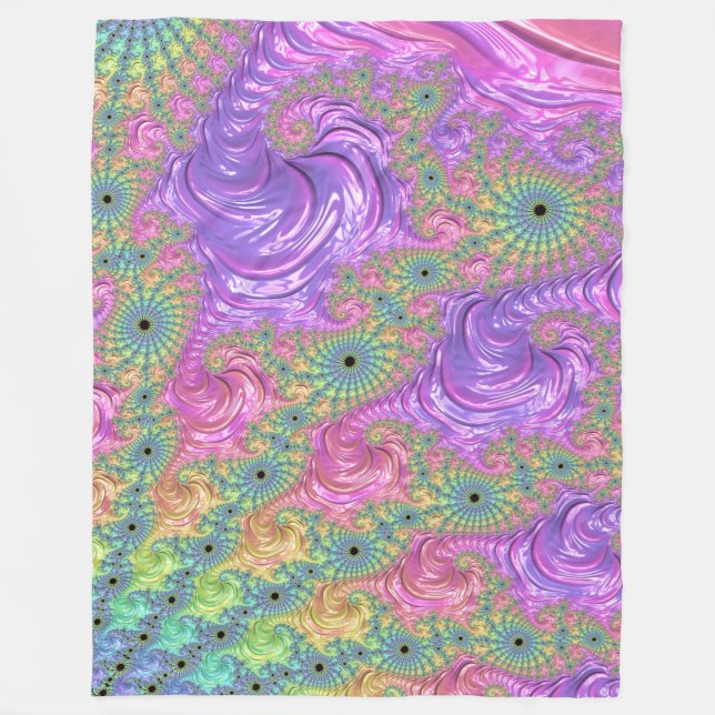 Groovy Trippy Boho Jewel Tone Rainbow Fractal Fleecefilt (Framsidan)