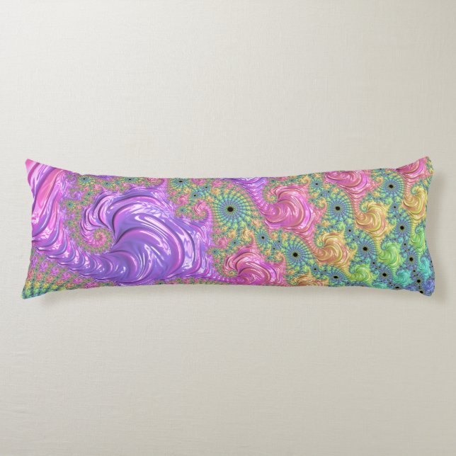 Groovy Trippy Boho Jewel Tone Rainbow Fractal Kroppskudde (Framsidan)
