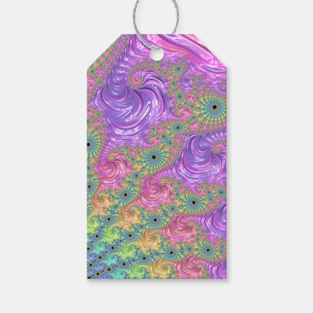 Groovy Trippy Boho Jewel Tone Rainbow Fractal Presentetikett (Framsidan)