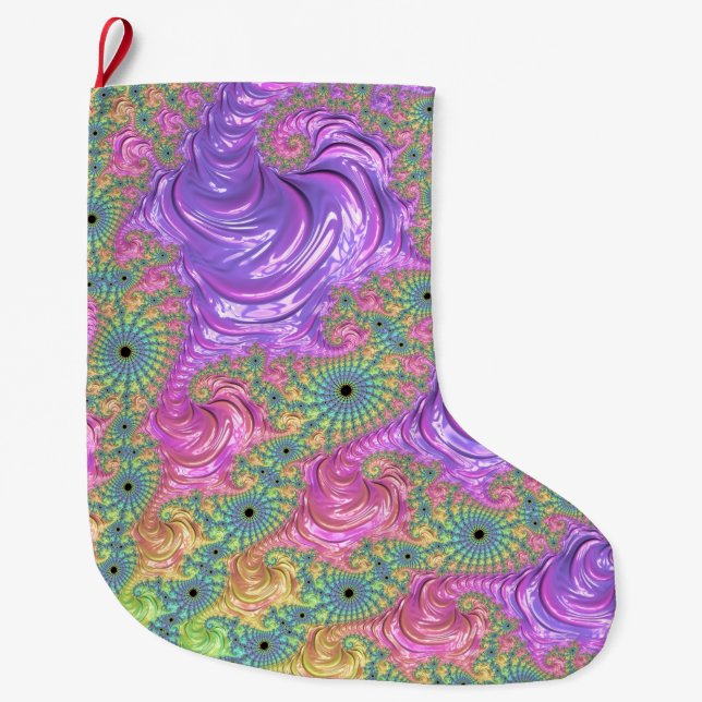 Groovy Trippy Boho Juvelton Regnbåge Fraktal Stor Julstrumpa (Framsidan)