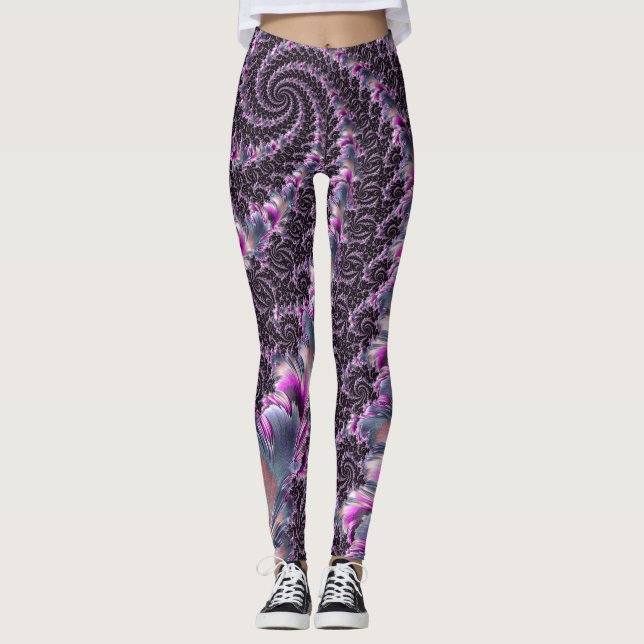 Groovy Trippy Funky Psychedelic Spiral Fractal Art Leggings (Framsida)