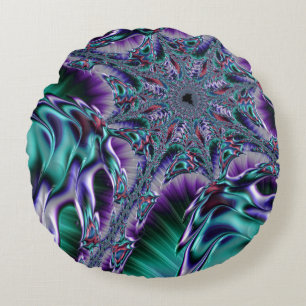Groovy Trippy Funky Psykedelisk Fraktal Konst Rund Kudde
