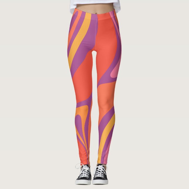 Groovy Trippy Retro Estetisk Abstrakt Färgrik Leggings (Framsida)