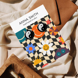 Groovy Trippy Retro Mönster Emoji Earring Visning Visitkort