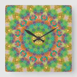 Groovy Tropik Tribal Grönt Lila Wall Clock Fyrkantig Klocka