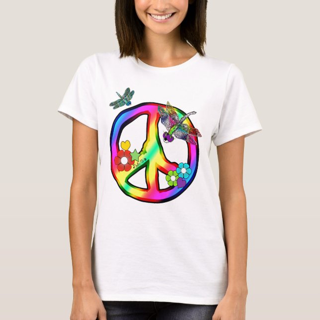 GROOVY TSHIRT FÖR REGNBÅGEFREDSTECKENSLÄNDA T SHIRT (Framsida)