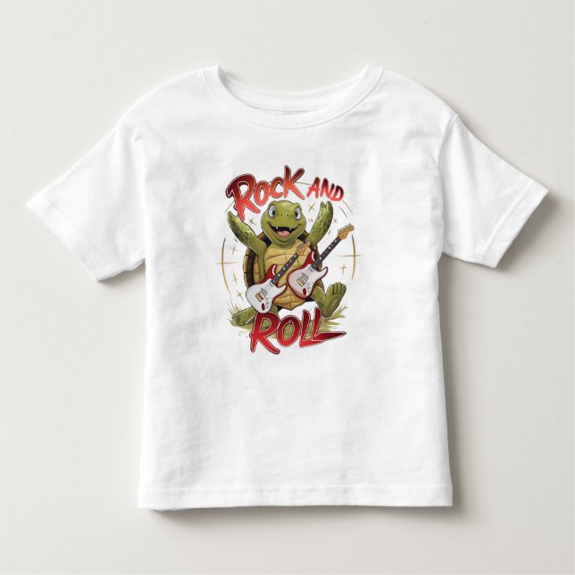 Groovy Turtle Rockout Rock and roll T Shirt (Framsida)