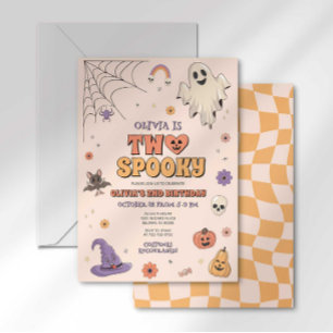 Groovy Två Kusliga Halloween Andra Födelsedagen Inbjudningar