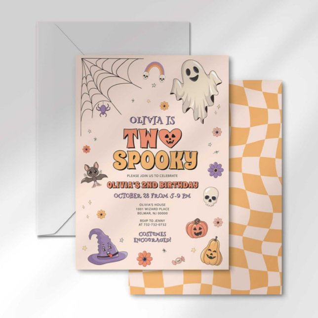 Groovy Två Kusliga Halloween Andra Födelsedagen Inbjudningar (Skapare uppladdad)