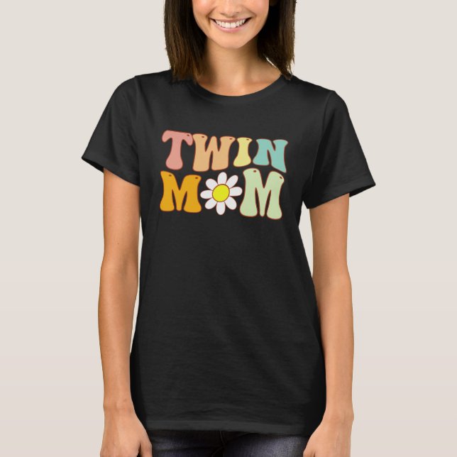 Groovy Twin Mama  Mother s Day For New Mom Of Twin T Shirt (Framsida)