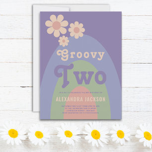 Groovy Two Retro 2:a födelsedagsinbjudan Inbjudan Vykort