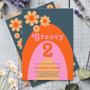 Groovy Two Retro 2-års födelsedagsfest Inbjudningar