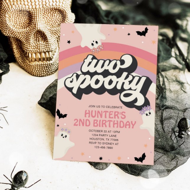Groovy Two Spooky Girl 2nd Birthday Halloween Inbjudningar (Skapare uppladdad)
