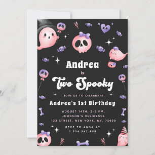 Groovy Two Spooky & Rosa Ghost Girl 2nd Birthday Inbjudningar