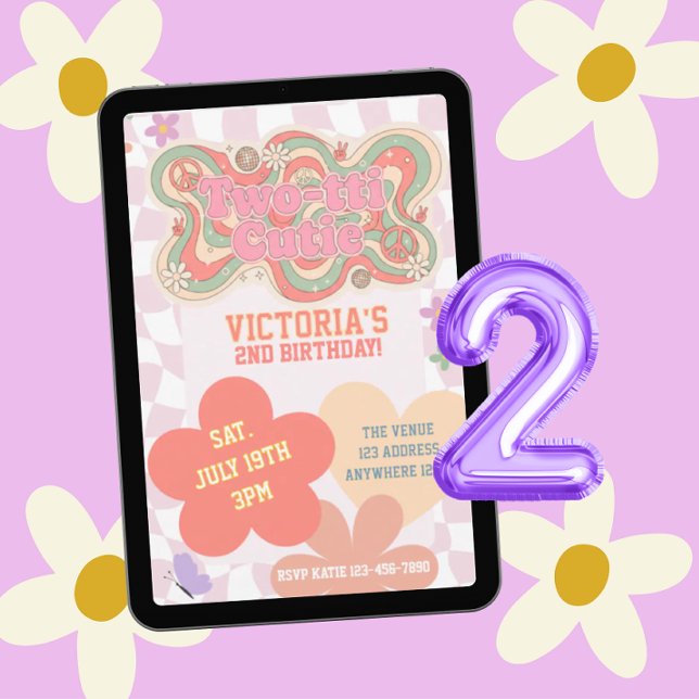 Groovy Two-tti Sötnos, Retro Rosa 2-års Födelsedag Inbjudningar (Skapare uppladdad)